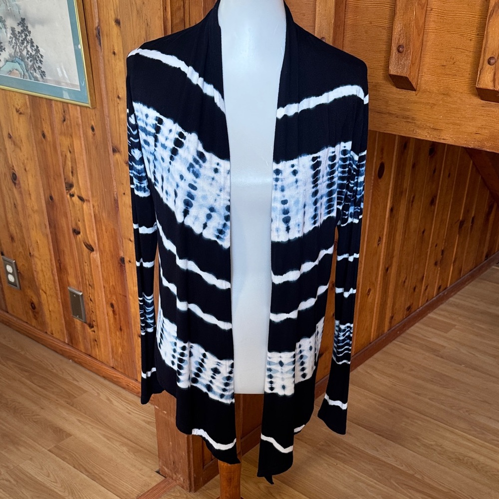 Lily Lotus size Small Navy White Tie-Dye Open Cardigan bamboo sweater top